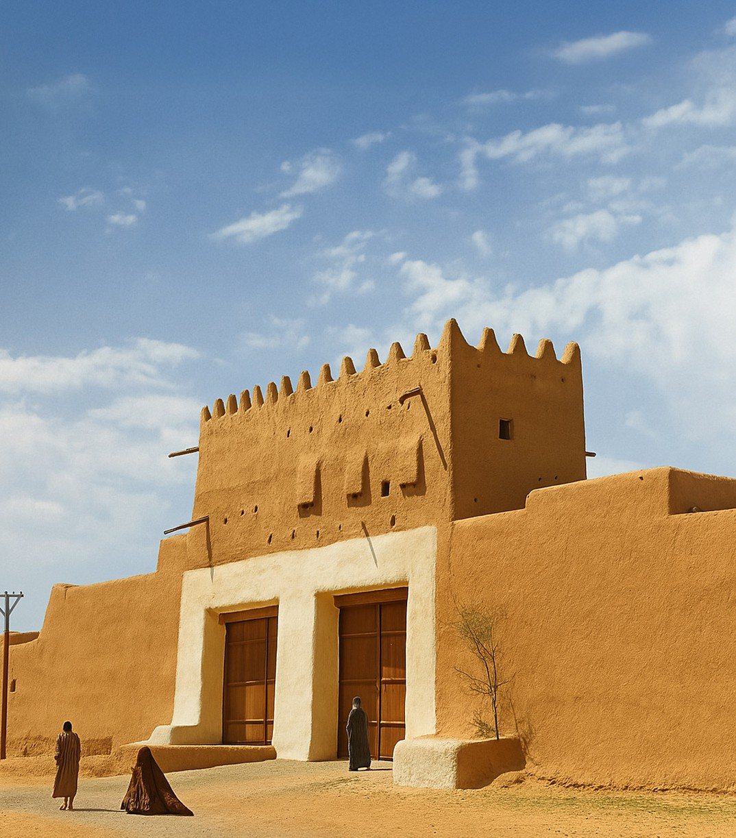 Camel caravan at a desert fort